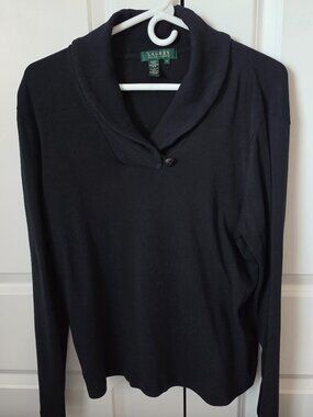 Lauren Ralph Lauren Women's Shawl Collared Black shirt XL